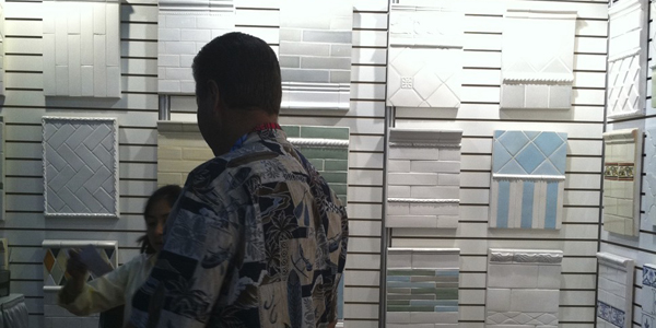 tile displays in a booth