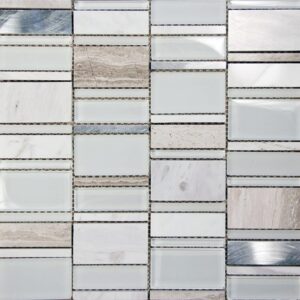 White, aqua, and beige rectangle tile mosaic