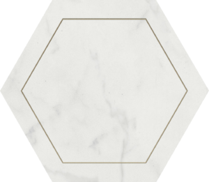 White stone hexagon with thin gold line near edges